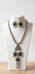 Elegant Silver Oxidized Jewelry Set with Peacock Design – Traditional Necklace & Earrings
