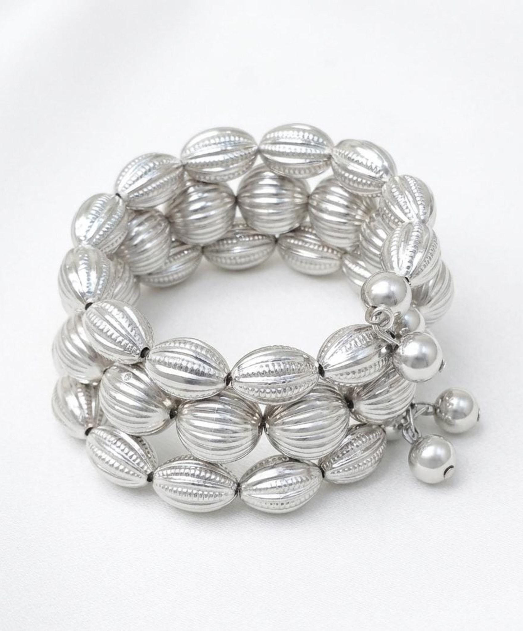 Silver Oxidised Beaded Bracelet for Women Traditional Statement Stretch Bracelet