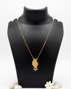 Gold Plated Leaf Pendant Mangalsutra with Black Beads
