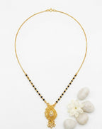 Gold Plated Leaf Pendant Mangalsutra with Black Beads