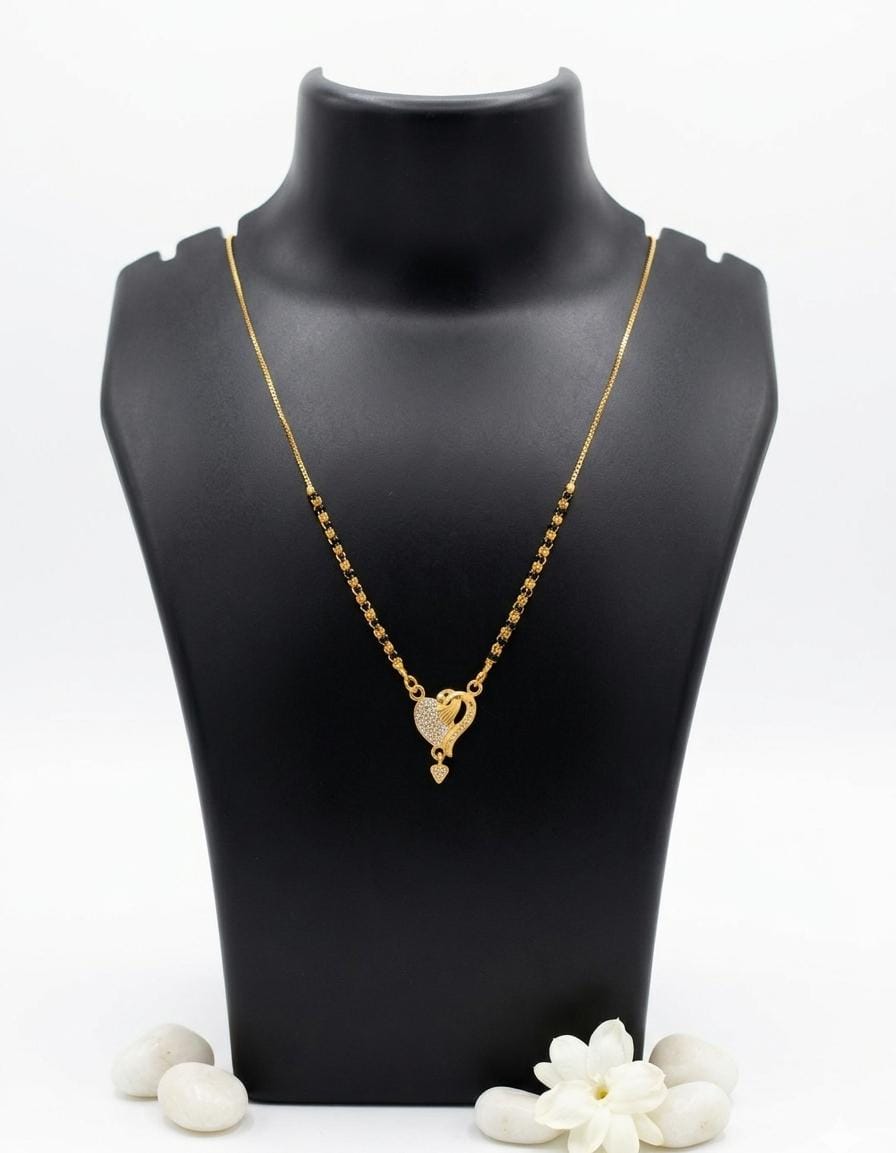 Gold Plated Heart Pendant Mangalsutra with Black Beads