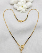 Gold Plated Heart Pendant Mangalsutra with Black Beads