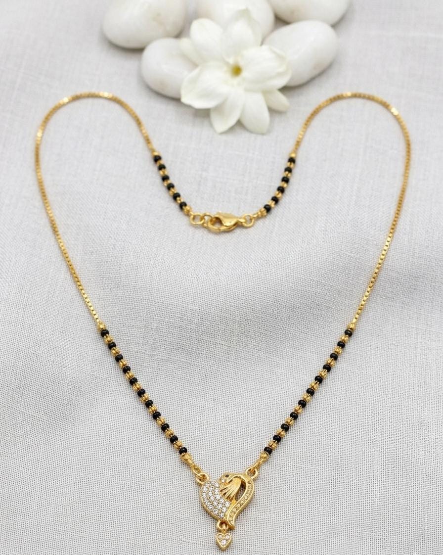 Gold Plated Heart Pendant Mangalsutra with Black Beads