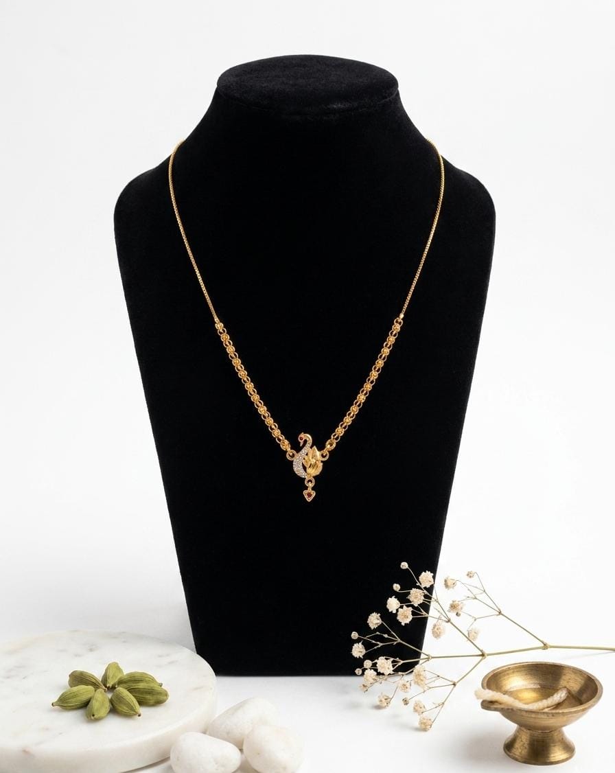 Gold Plated Peacock Design Mangalsutra with Pendant