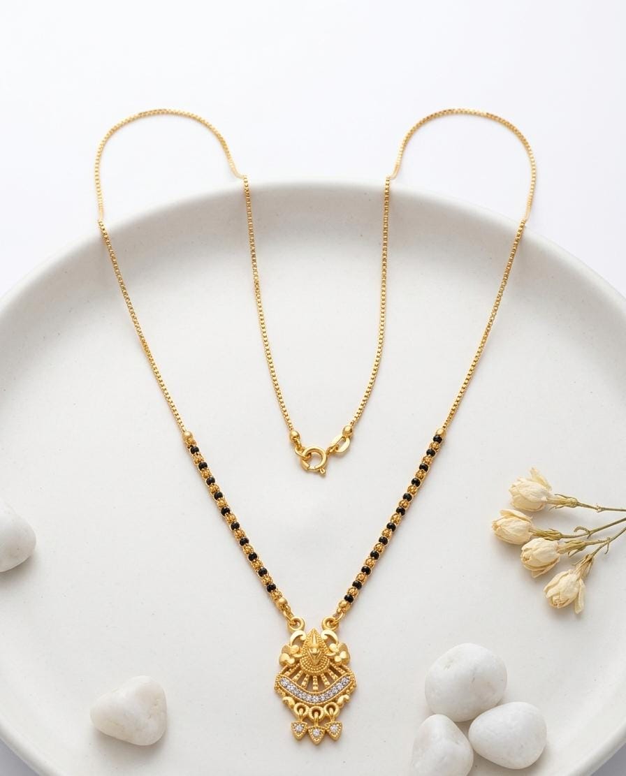 Gold Plated Traditional Mangalsutra with Black Beads