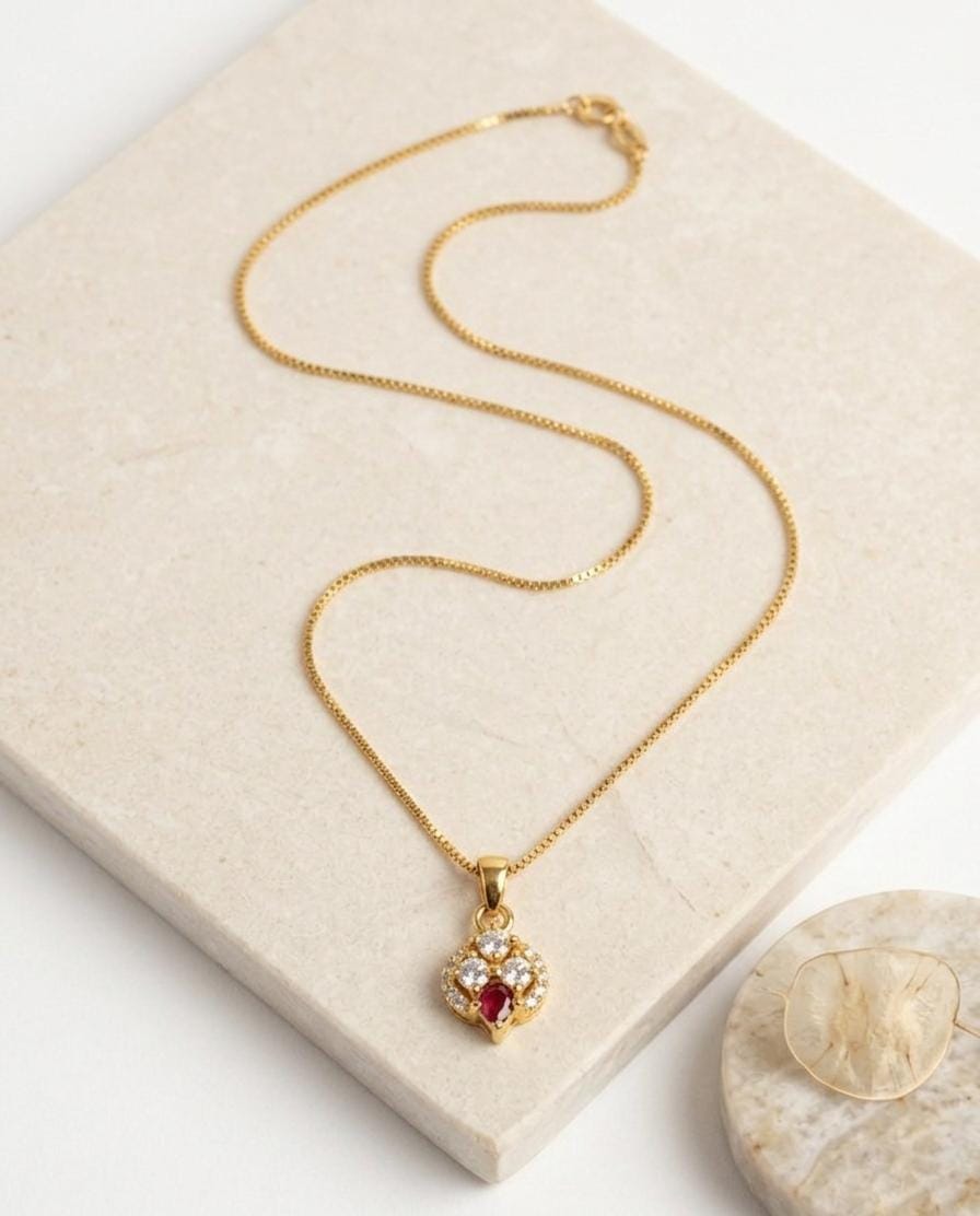 Elegant Gold Pendant Necklace with Ruby & Cubic Zirconia – Women's Jewelry
