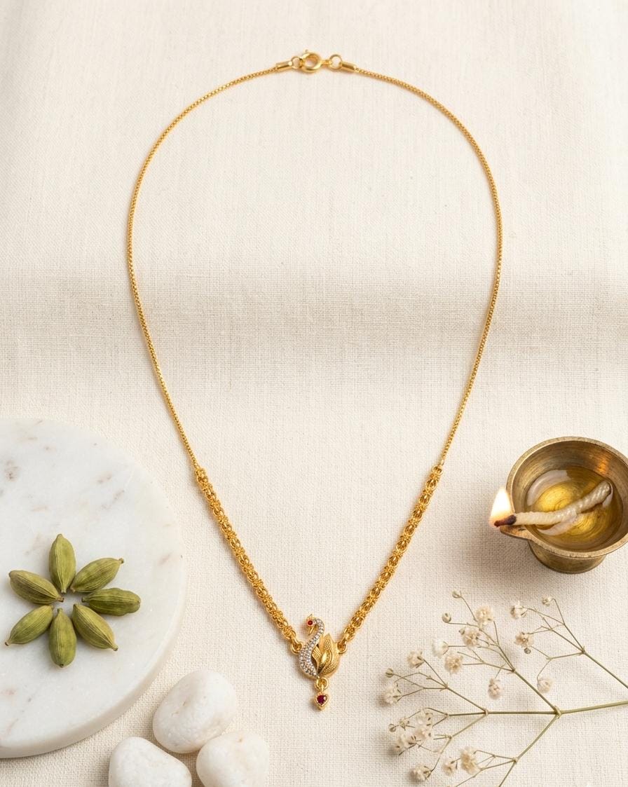 Gold Plated Peacock Design Mangalsutra with Pendant