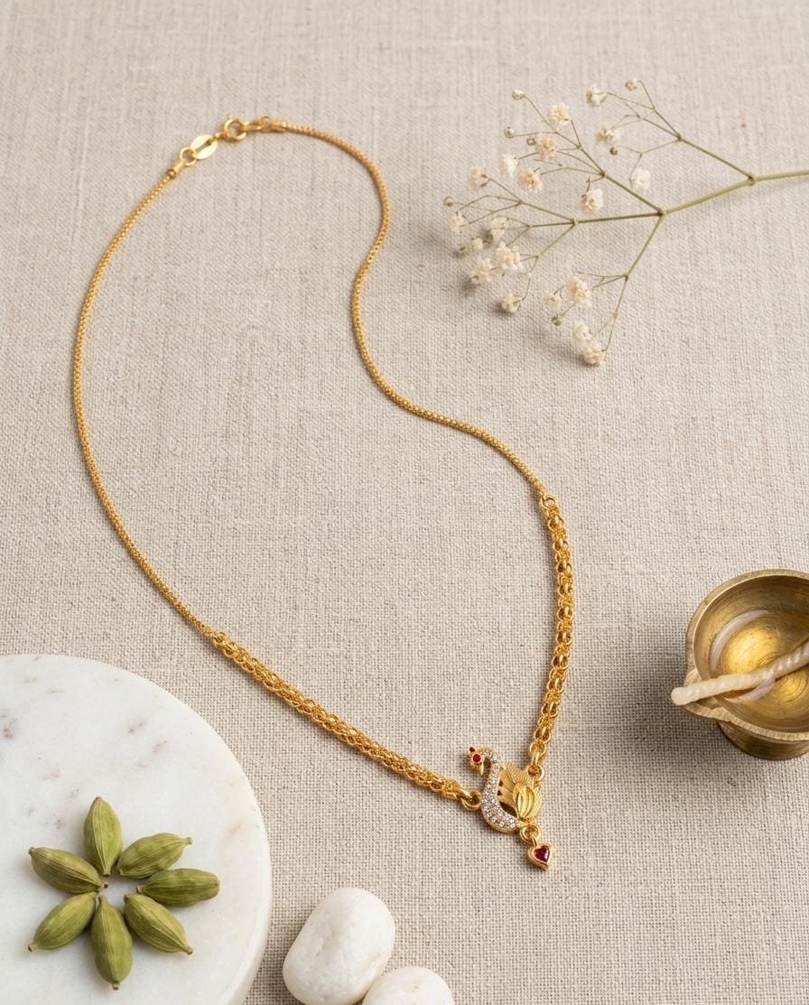 Gold Plated Peacock Design Mangalsutra with Pendant