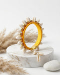 Yellow Silk Thread Cowrie Shell Bangle | Gold Bead Kaudi Kada with Shell Tassel | Boho Ethnic Jewellery