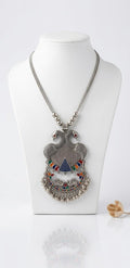 Silver Oxidised Peacock Pendant Necklace with Multicolor Stones Traditional Statement Jewelry for Women