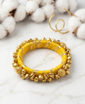 Yellow Silk Thread Ghungroo Bangle | Gold Bell Kada with Filigree Beads | Haldi Festive Ethnic Jewellery