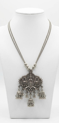 Silver Oxidised Lakshmi Pendant Necklace with Jhumka Drops Traditional Temple Jewelry for Women